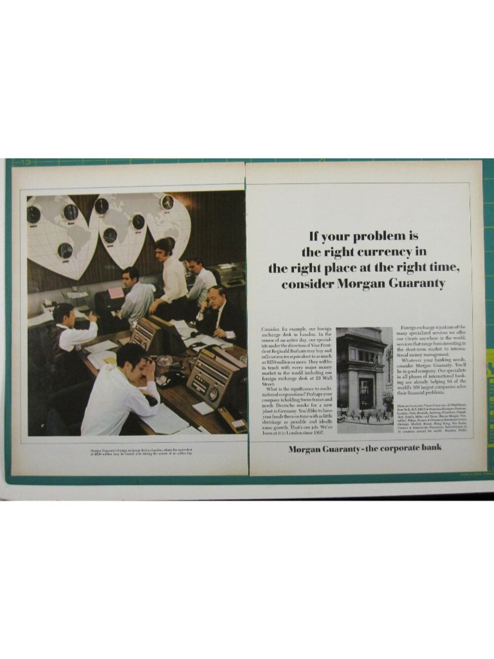 Print Ad Morgan Guaranty Corporate Bank Financial Service Forex 1967 Vintage 2PG
